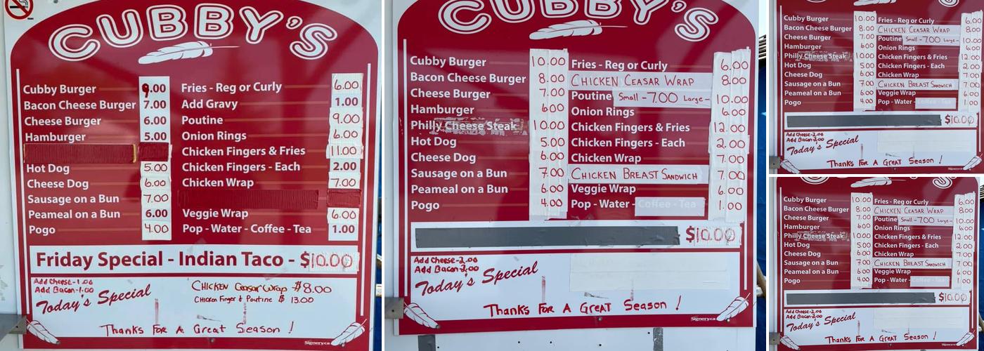 Cubby's Menu