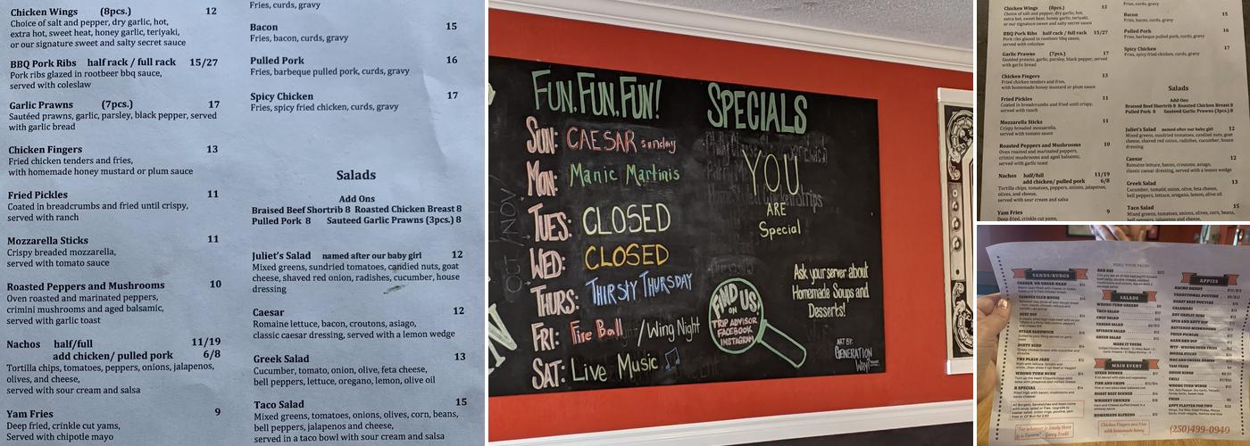 Blackbird Tavern Menu