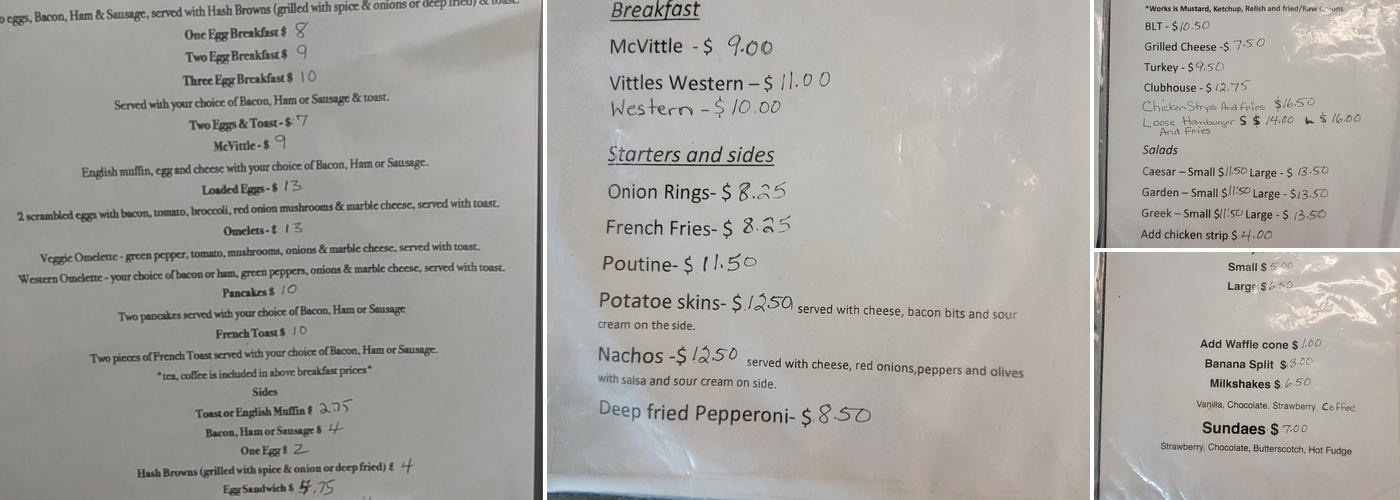 Vittles cafe Menu