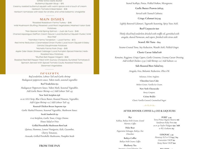 The Copper Room Menu
