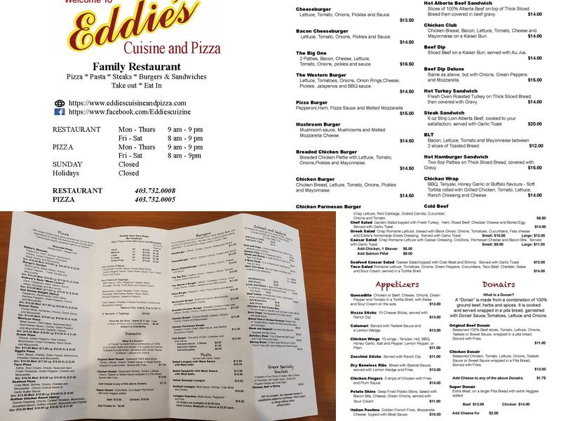 Eddie's Cuisine And Pizza Menu
