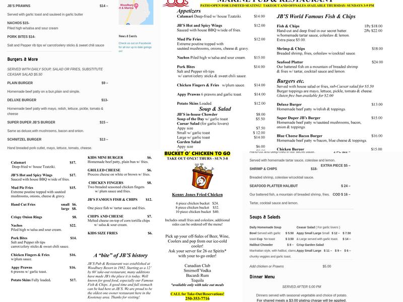JB's Pub & Family Restaurant Menu