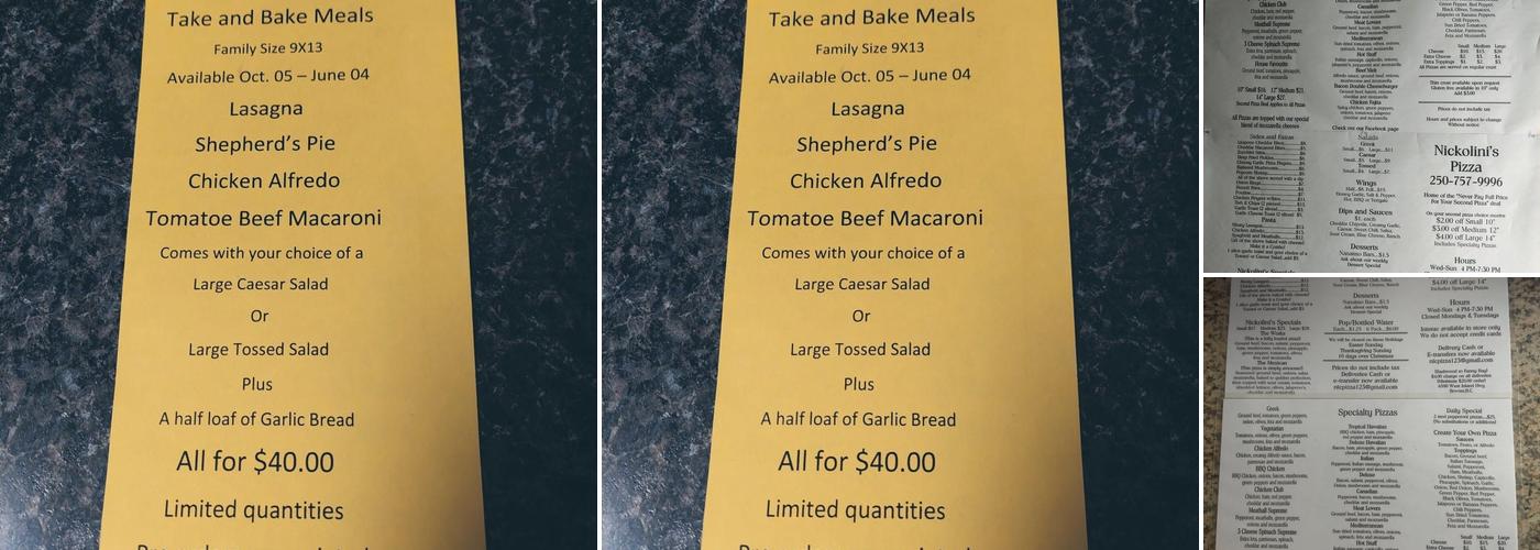 Nickolini's Pizza Menu
