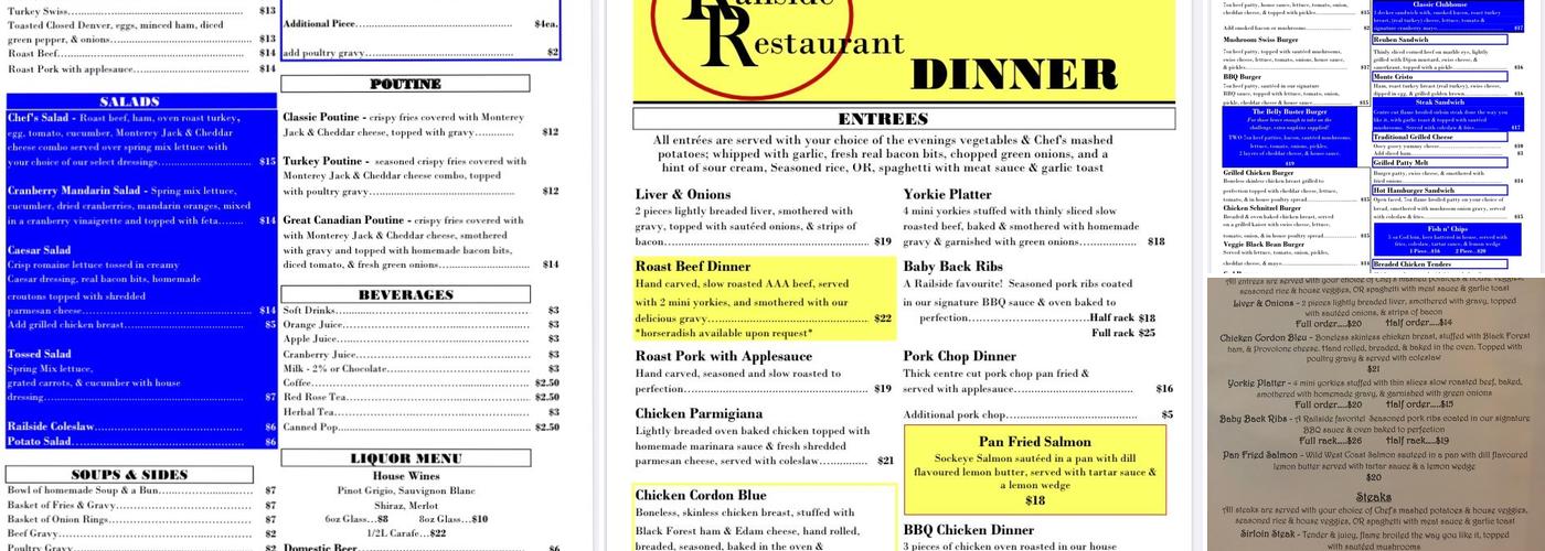 The Railside Restaurant Menu