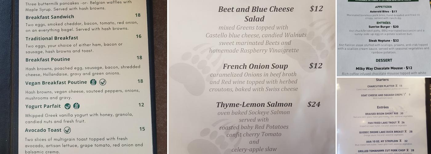 Pinewoods Dining Room Menu