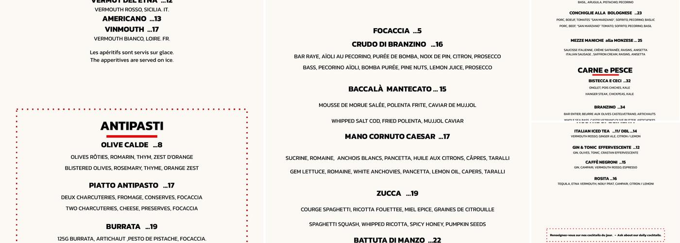 Mano Cornuto Menu