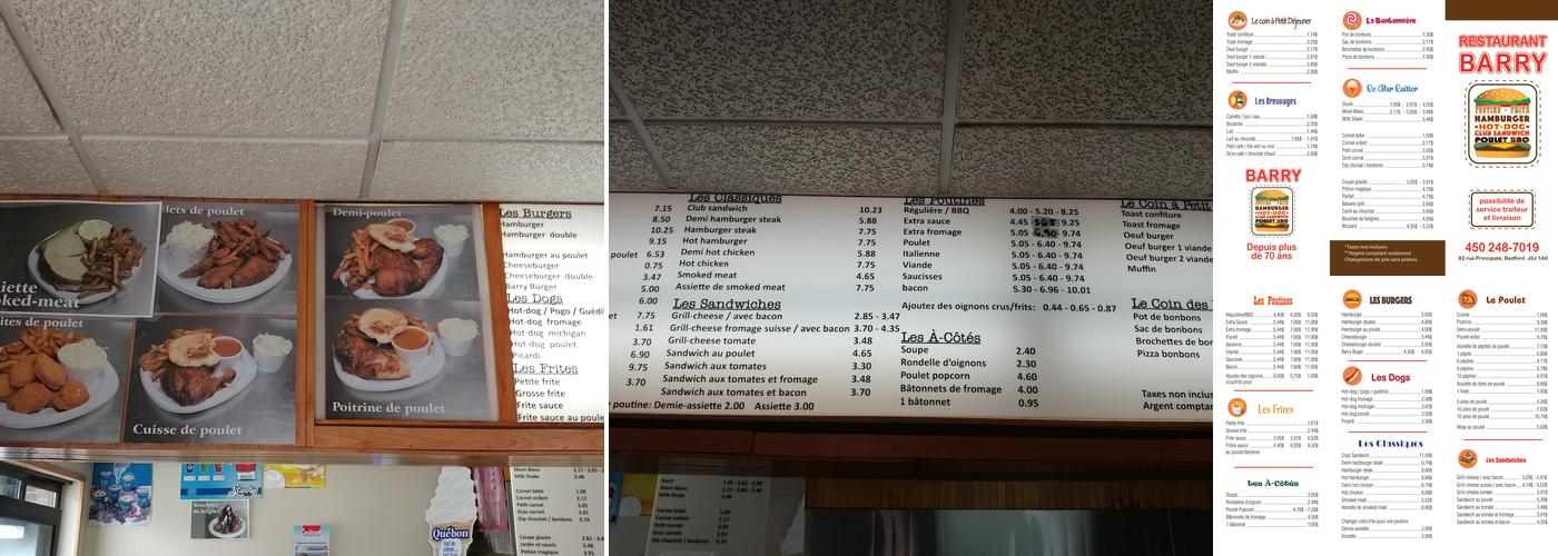 Restaurant Barry Menu