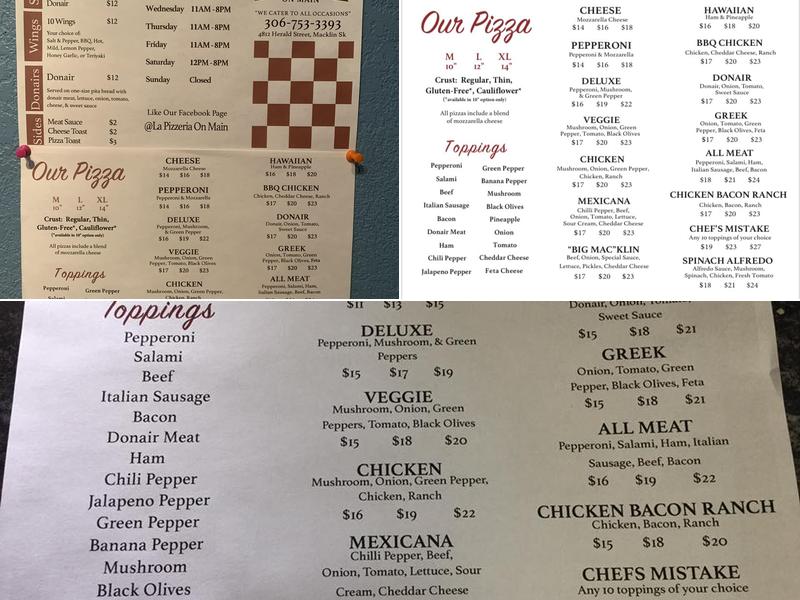 La Pizzeria On Main Menu