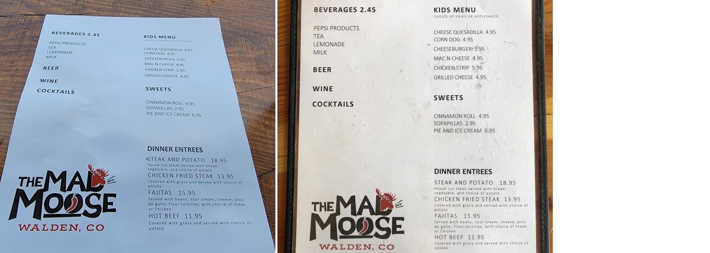 Mad Moose Cafe Menu