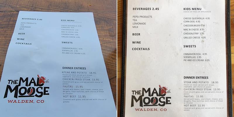 Mad Moose Cafe Menu