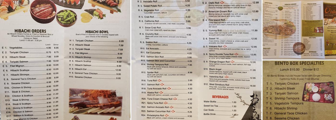 Oishi Japanese Cuisine Menu