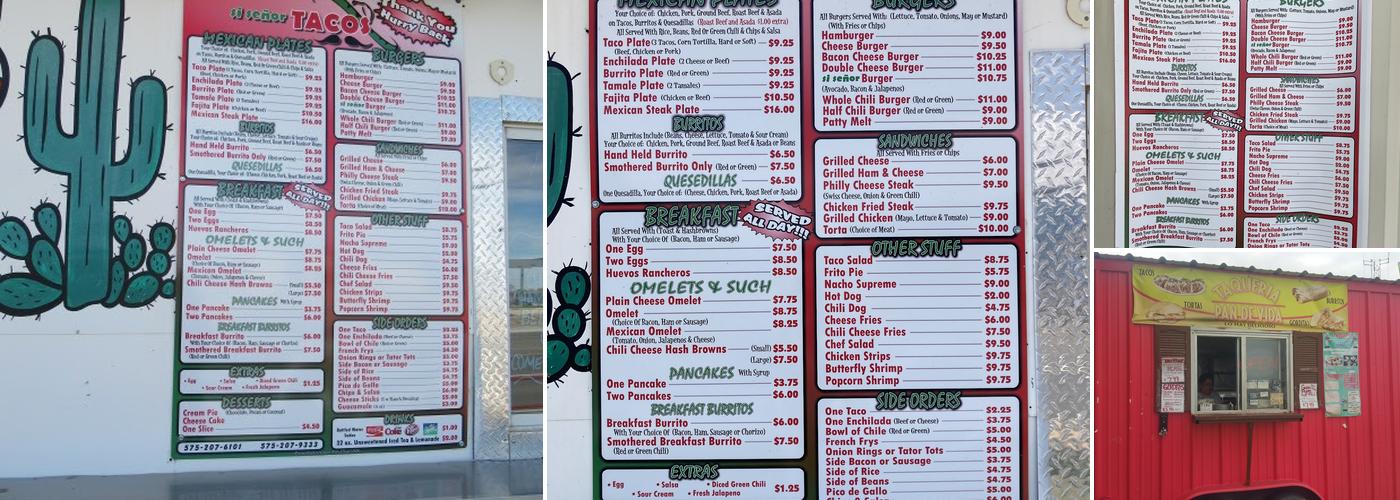 Sí, Señor Tacos Menu