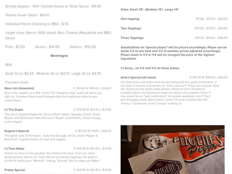 Eugene's Pizza Menu