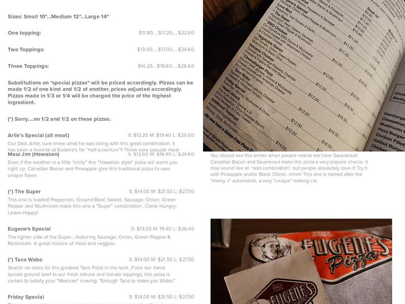 Eugene's Pizza Menu