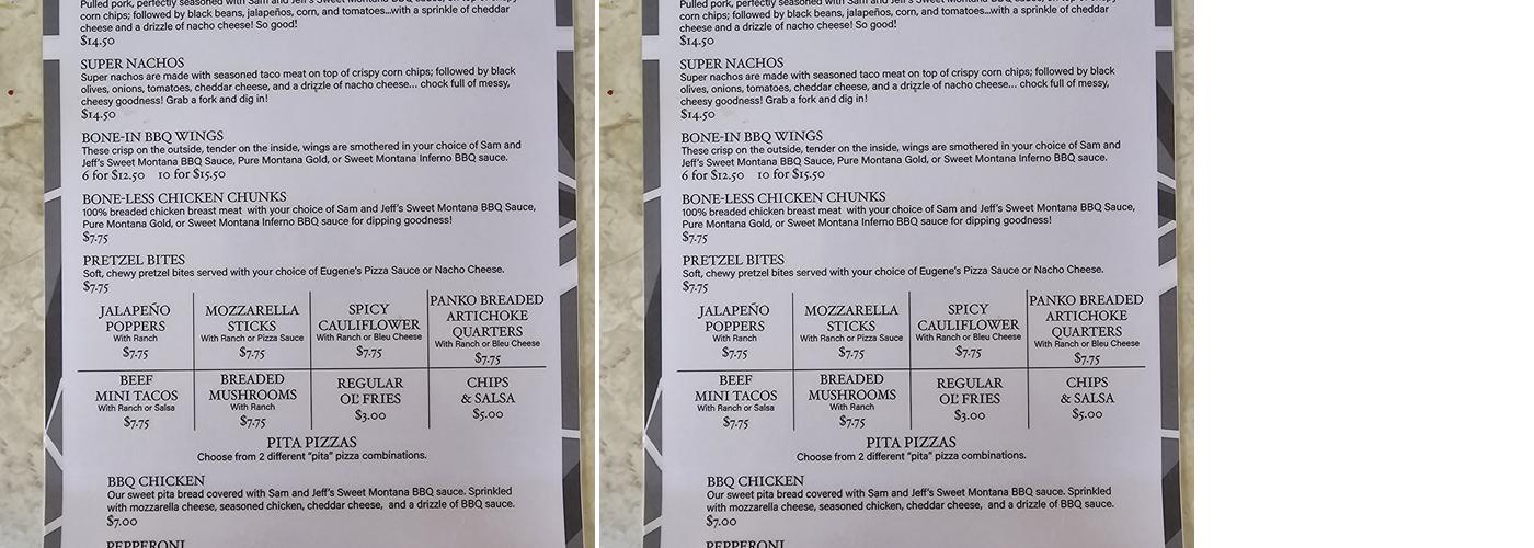 Sam and Jeff's Menu
