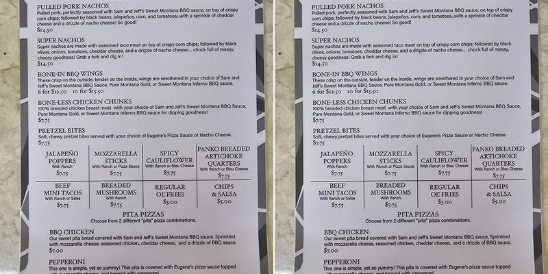 Sam and Jeff's Menu