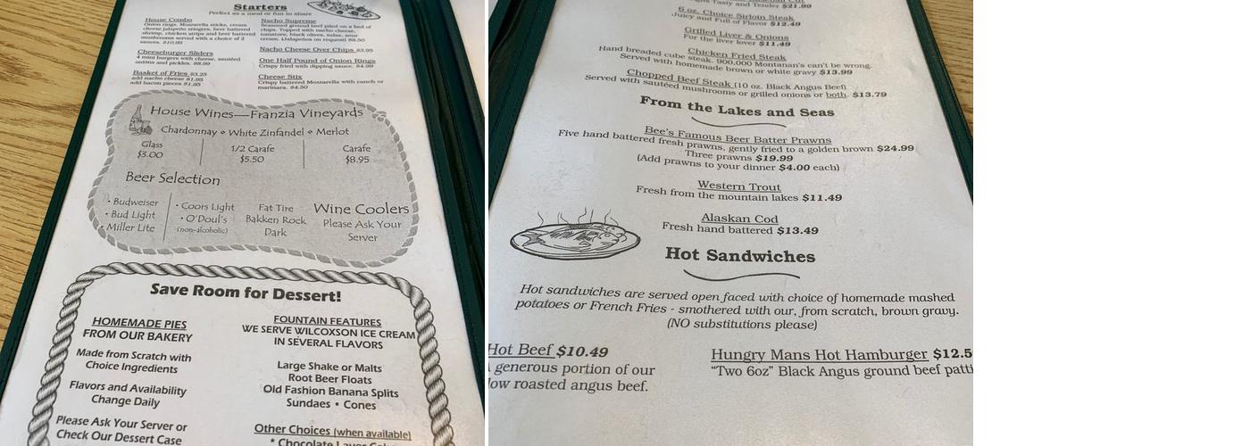 Busy Bee Cafe Menu