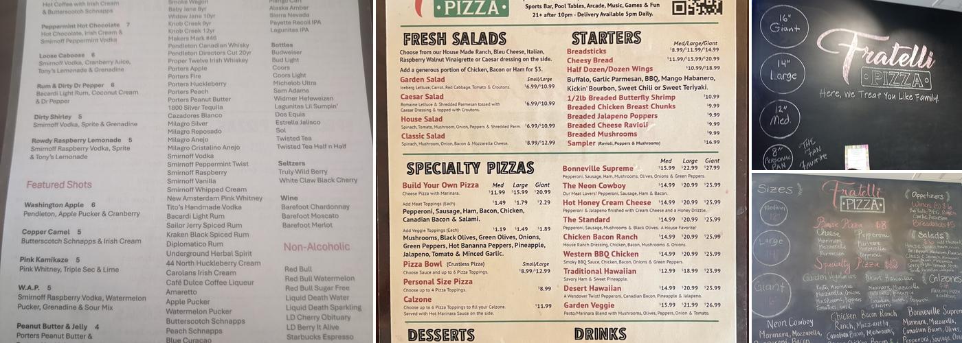 Fratelli Pizza Menu
