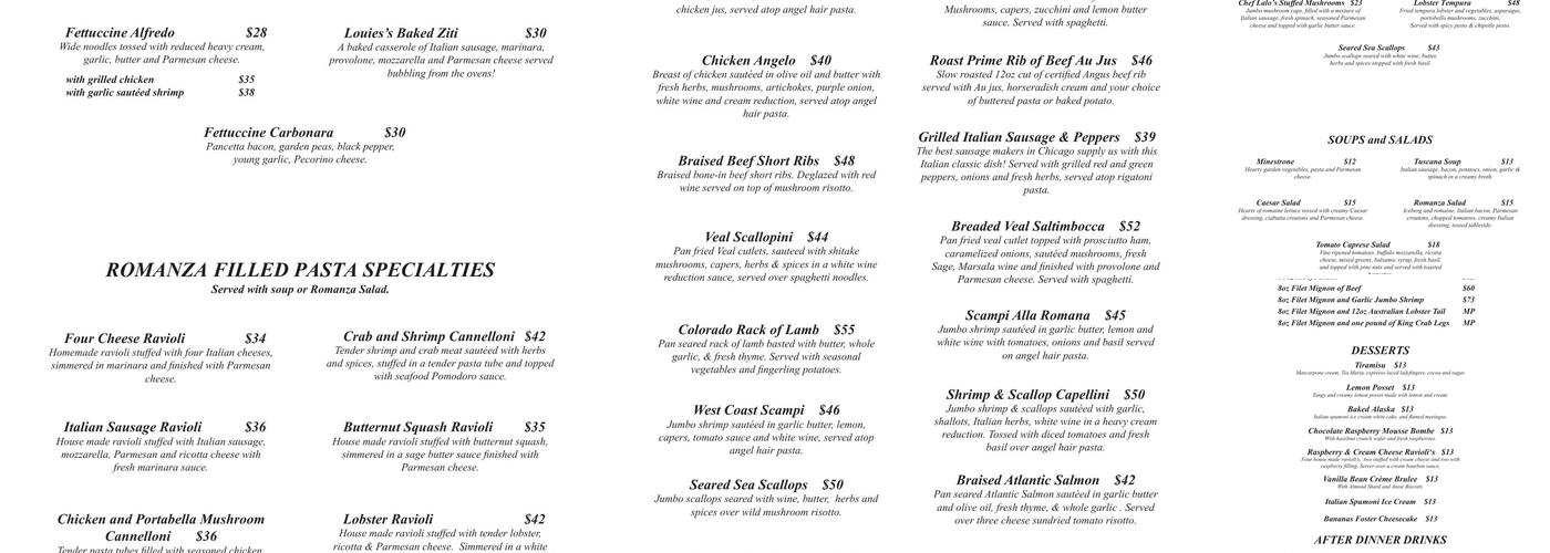 Romanza Menu
