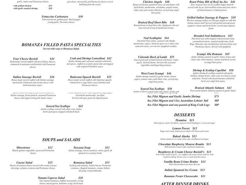 Romanza Menu