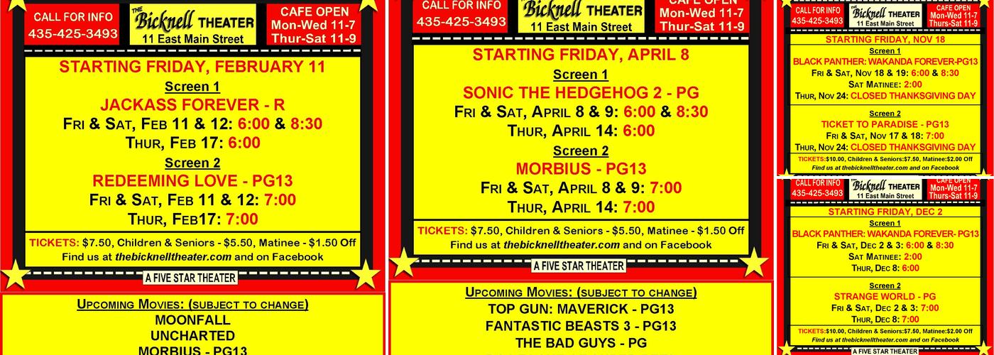 The Bicknell Theater/Reel Bites Cafe Menu