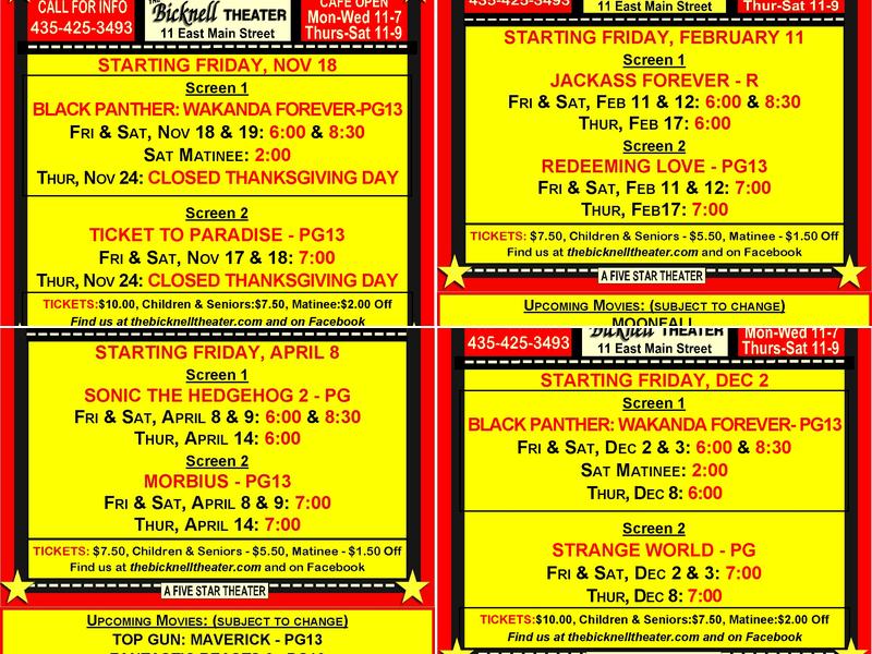 The Bicknell Theater/Reel Bites Cafe Menu