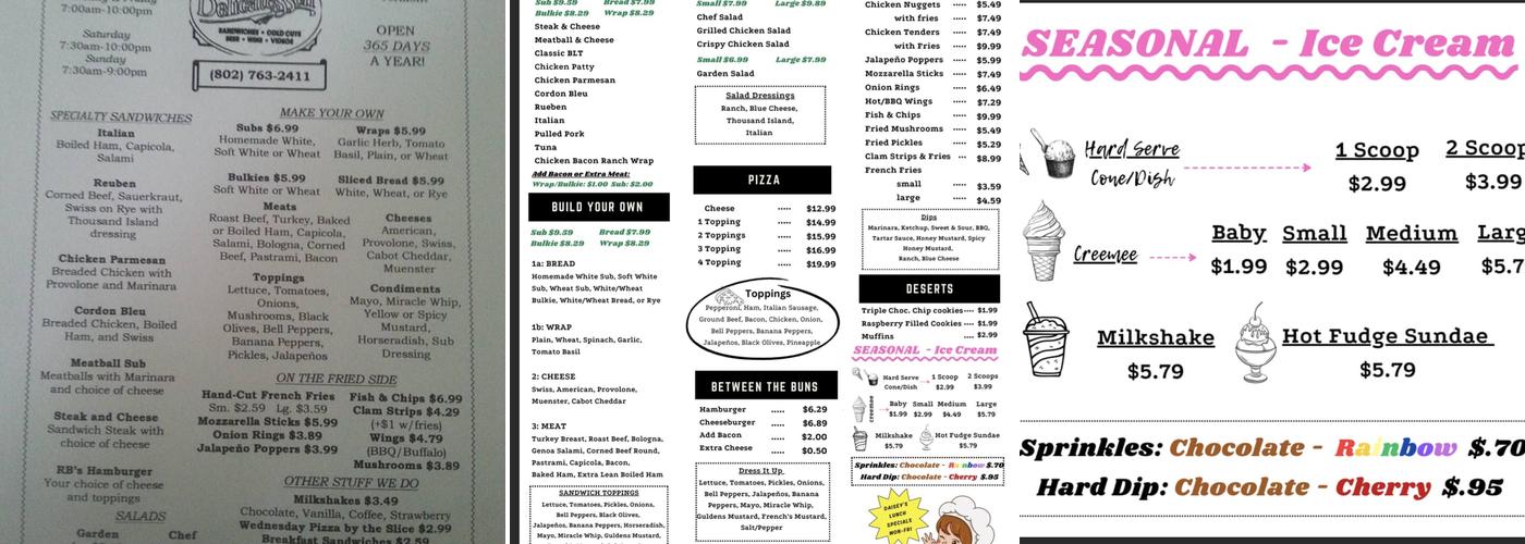 R B's Delicatessen Menu