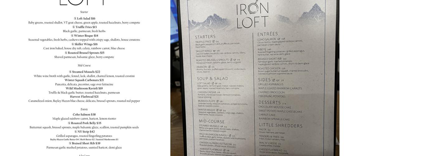 Iron Loft Menu