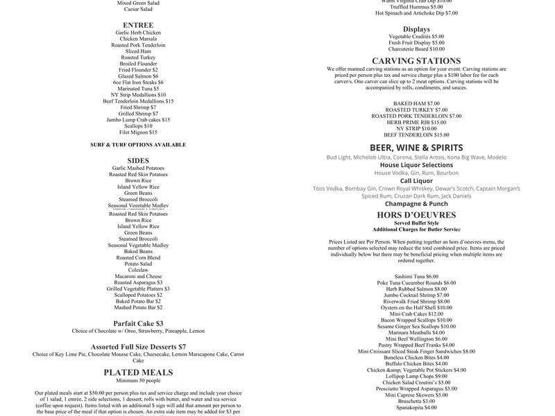 Paradise Ocean Club Menu