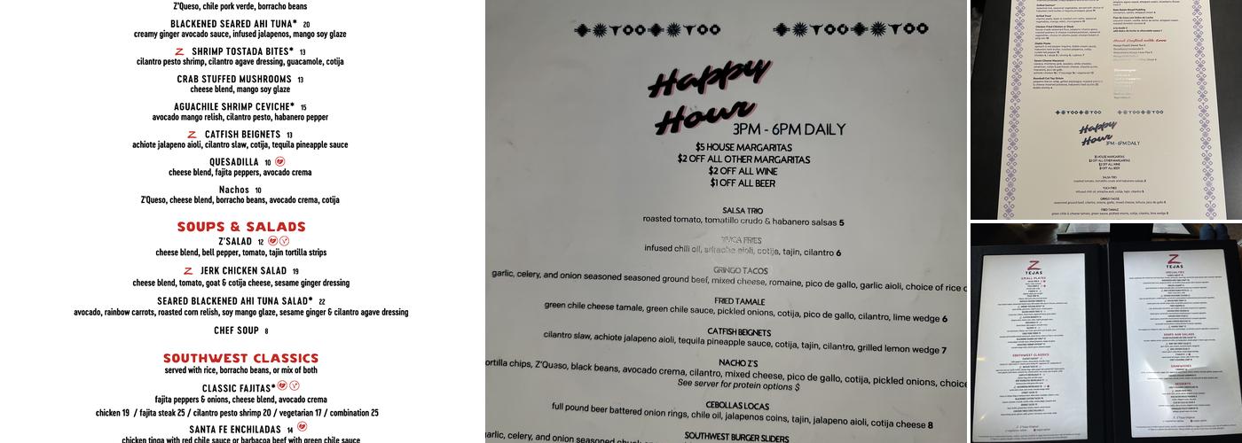 Z'Tejas Menu