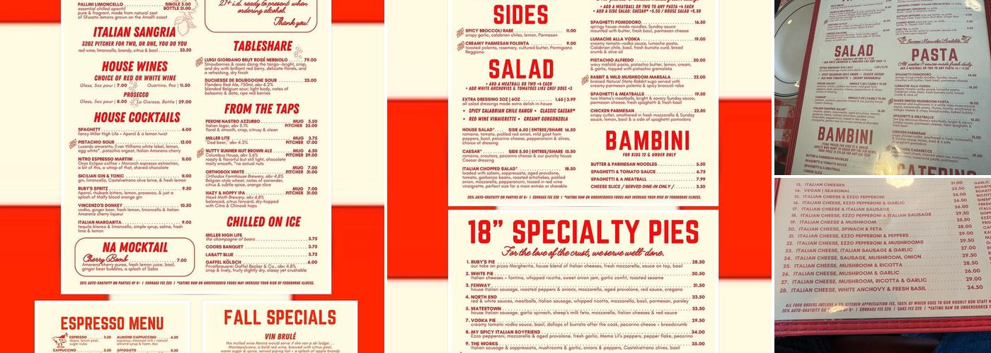 Pizzeria Ruby Menu