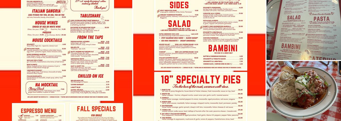 Pizzeria Ruby Menu