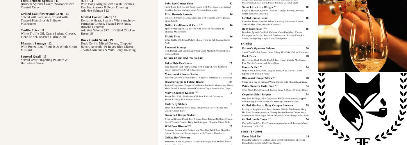 Fox and Farrow Menu
