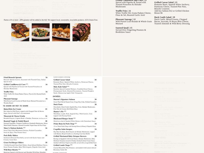 Fox and Farrow Menu