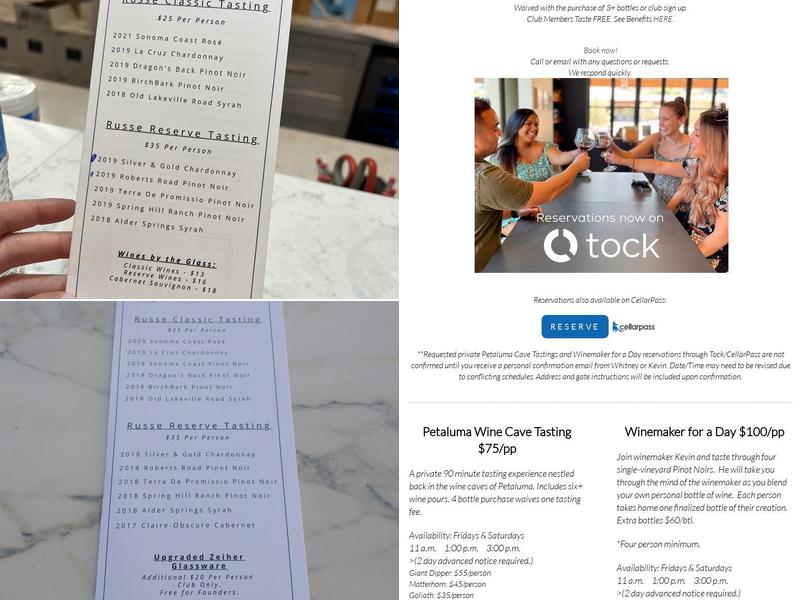 Montagne Russe Winery and Record Shop Menu