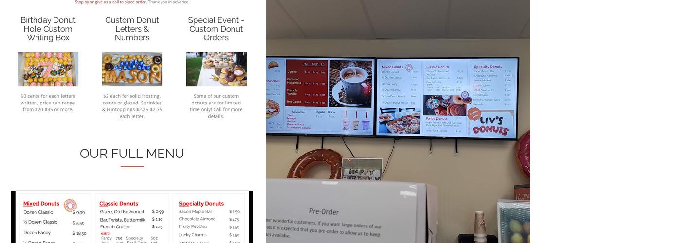 Liv's Donuts Menu