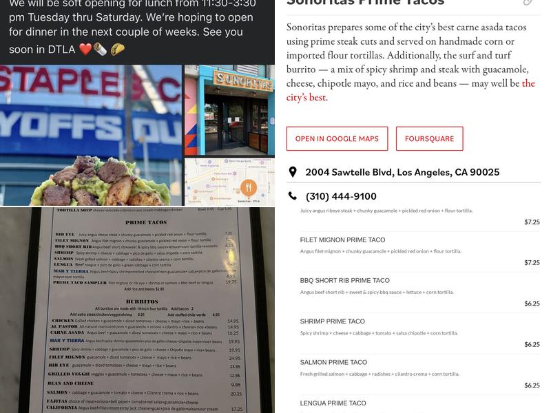 Sonoritas - DTLA Menu