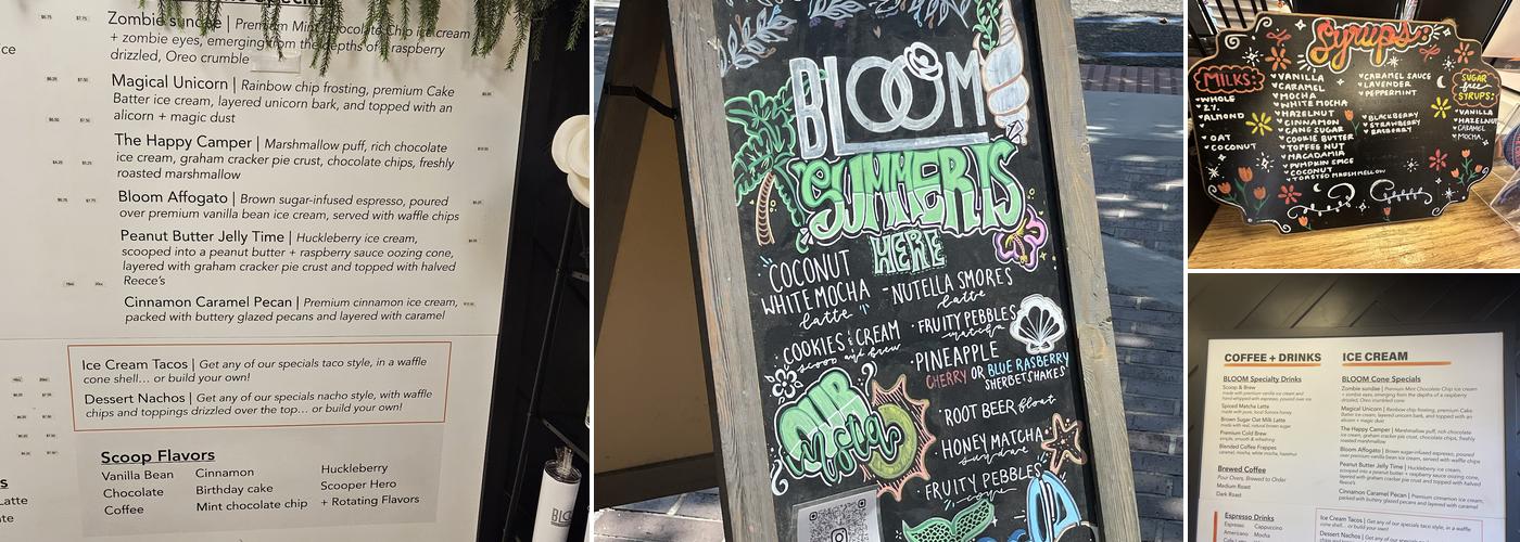 Bloom Ice Cream + Coffee Menu