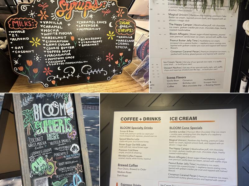 Bloom Ice Cream + Coffee Menu