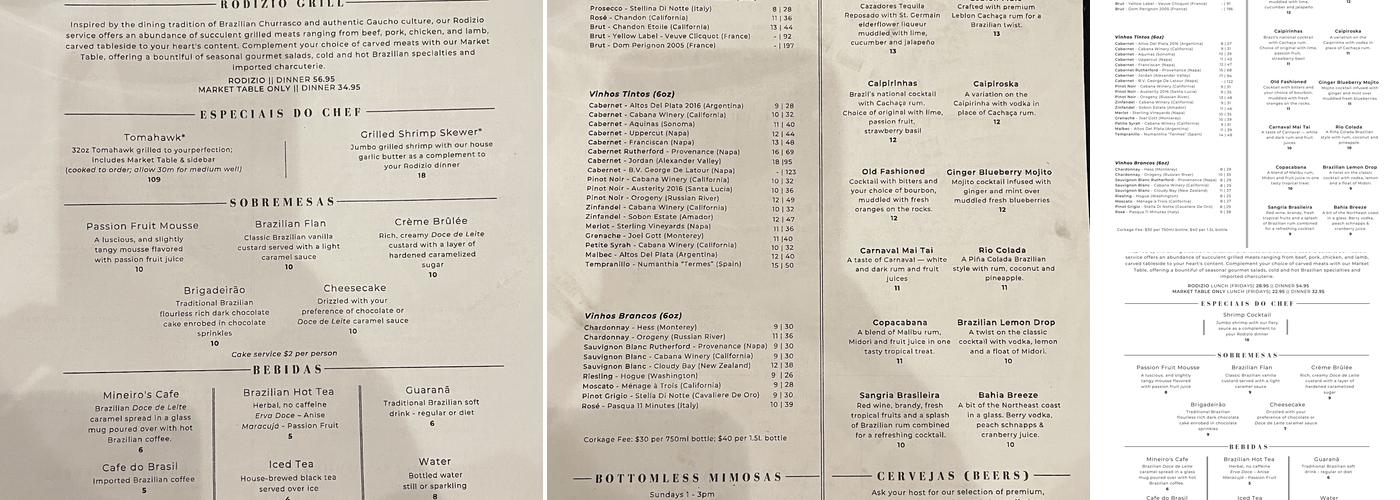Flame & Fire Brazilian Steakhouse Menu