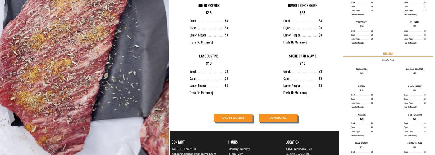 Papa's Meat & Seafood Co. Menu