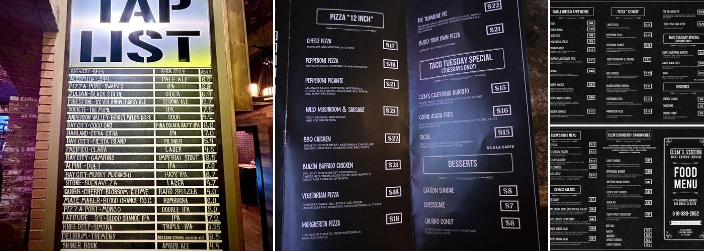 Clem’s Station Menu