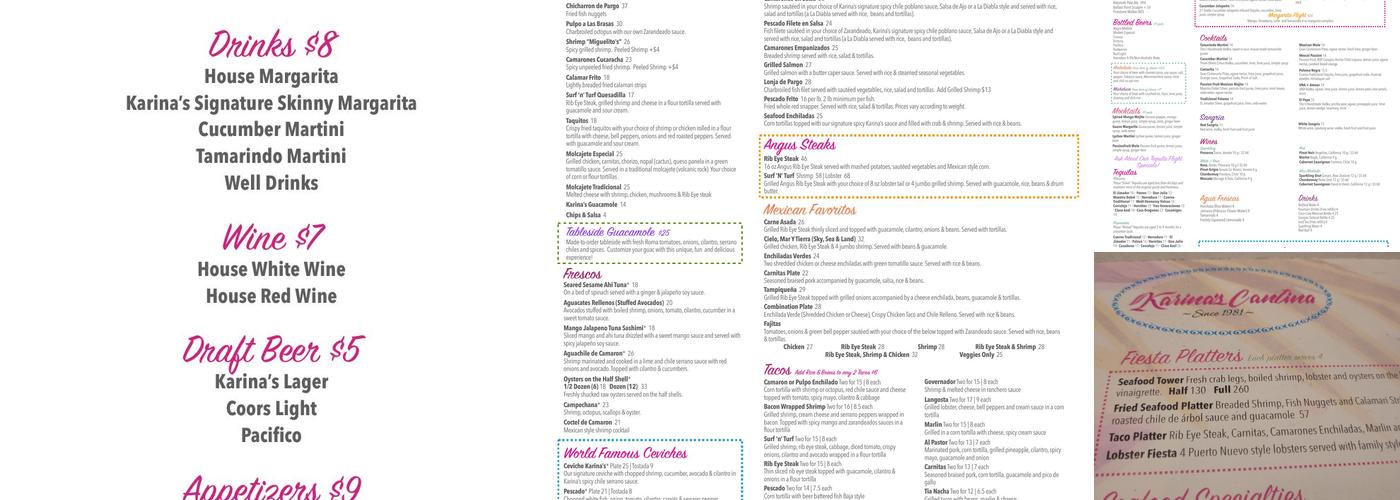 Karina's Cantina Gaslamp Menu