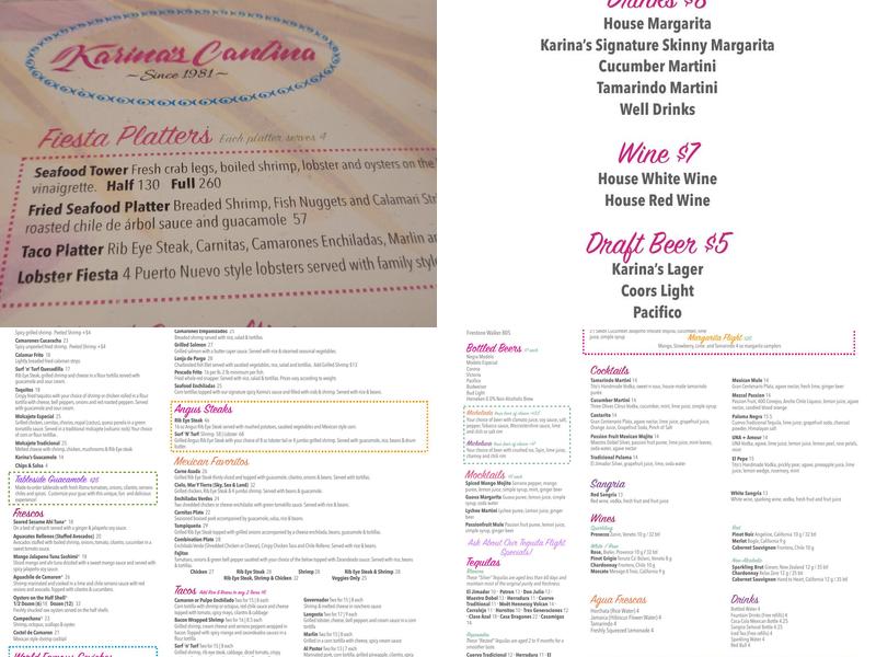 Karina's Cantina Gaslamp Menu