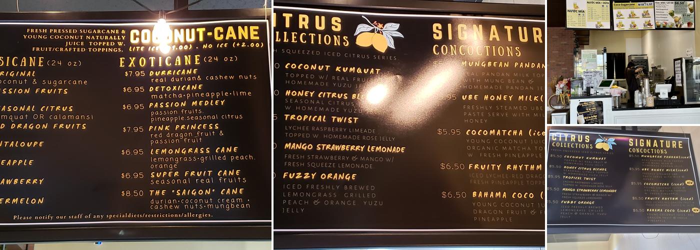 Cane Concoctions Menu
