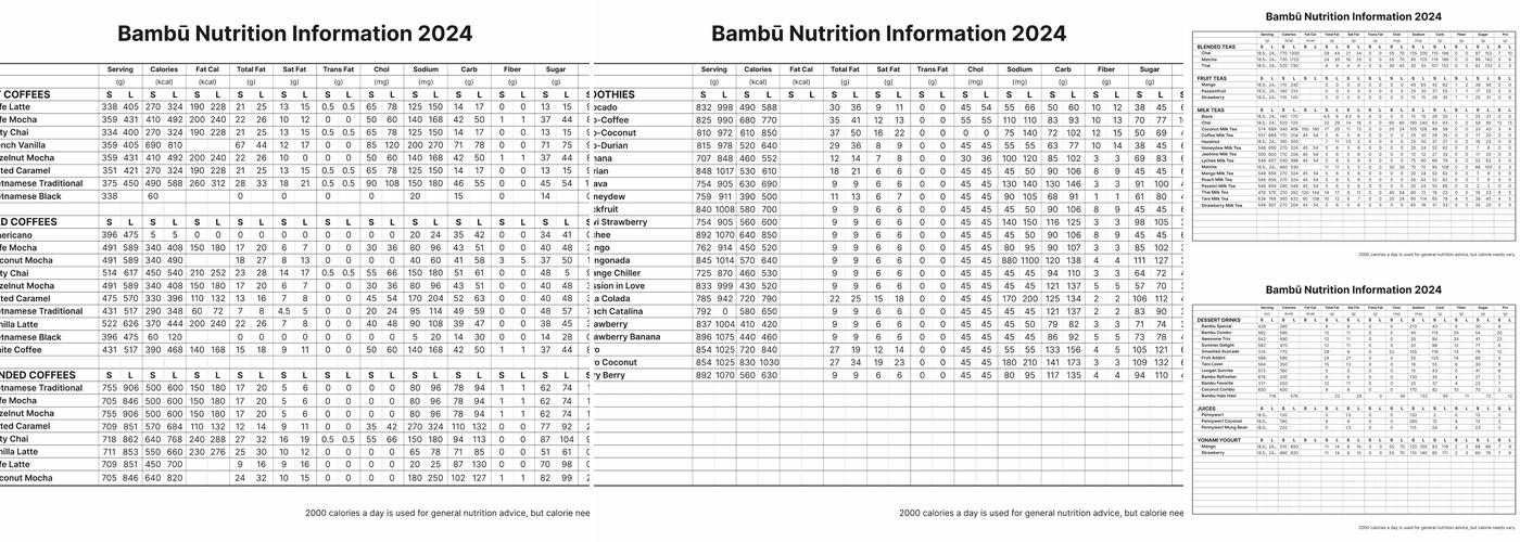 Bambu Desserts & Drinks Menu