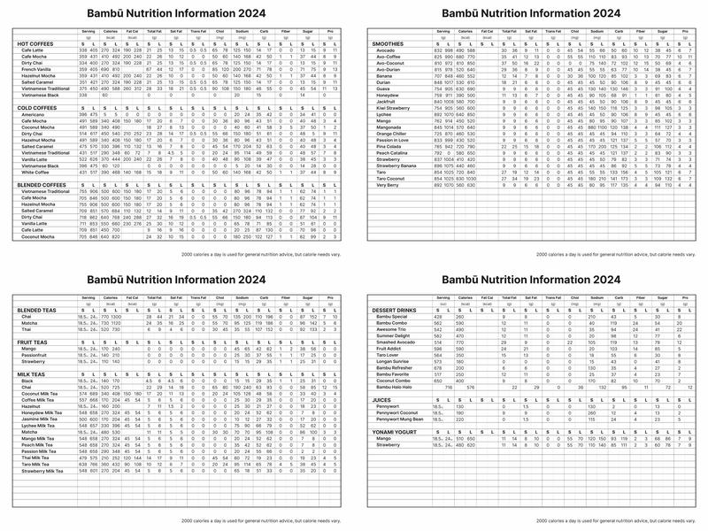 Bambu Desserts & Drinks Menu