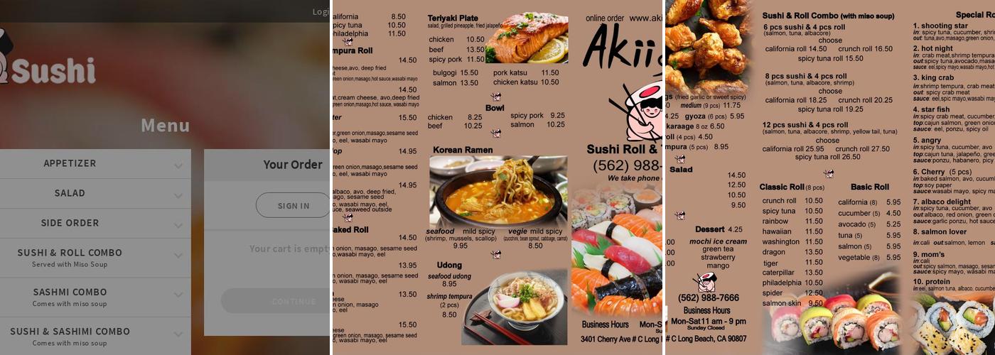Akii Sushi Menu