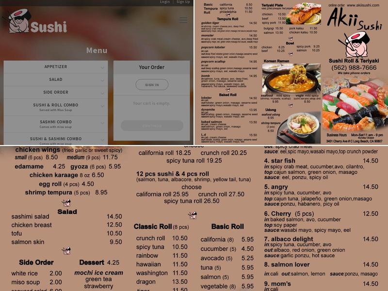 Akii Sushi Menu
