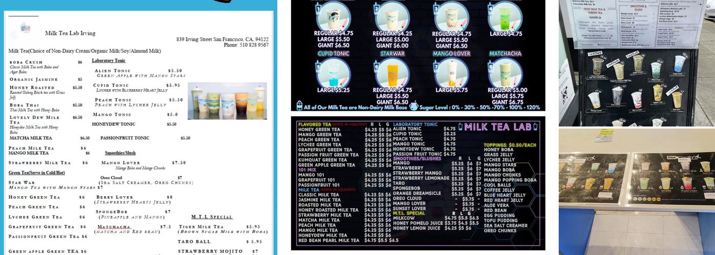 Milk Tea Lab Menu